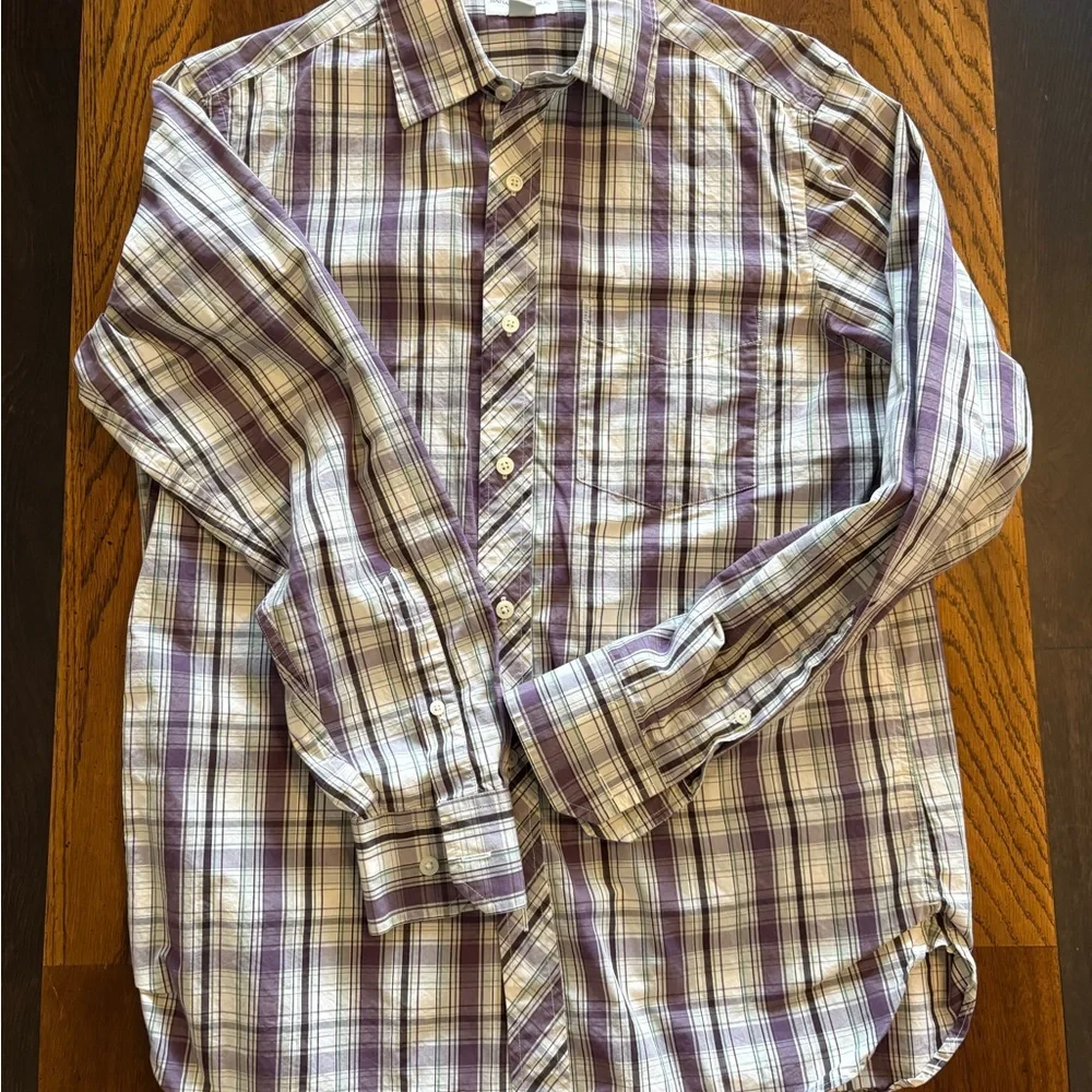 Banana Republic Men's Lavender and White Checkered Shirt